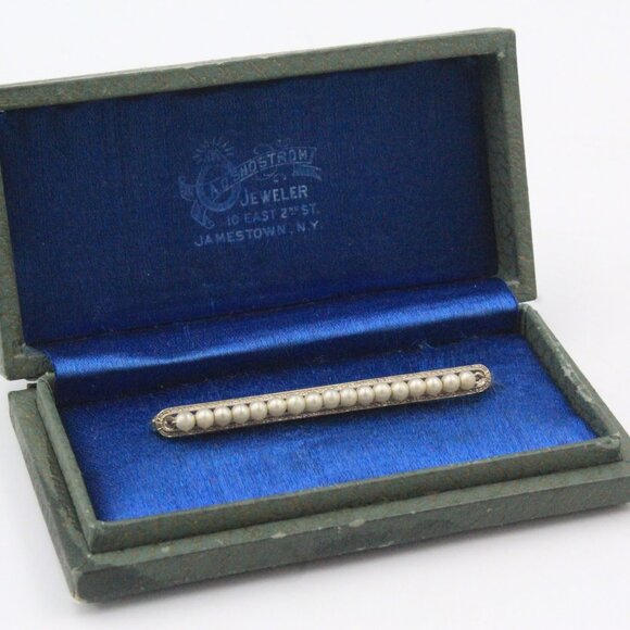 ANTIQUE ART NOUVEAU 10k GOLD PEARL BAR PIN - Picture 9 of 11